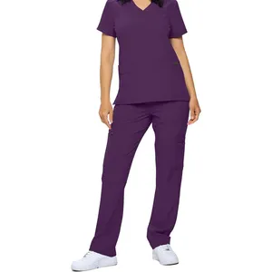 Medisch Uniform Set Stretch Vrouwen Scrub Verpleegster Ziekenhuisuniform Ziekenhuispersoneel Uniformen Binding Top En Broek