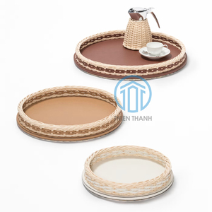 Tendance chaude contemporaine Plateaux de service rectangulaires en rotin laqué Plateau décoratif en rotin mélangé élégant du Vietnam - Product Image 4