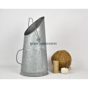 Cubo de almacenamiento de carbón para chimenea, cubo de basura con diseño de acabado brillante galvanizado, cesta de almacenamiento de carbón con mango rojo - Product Image 6