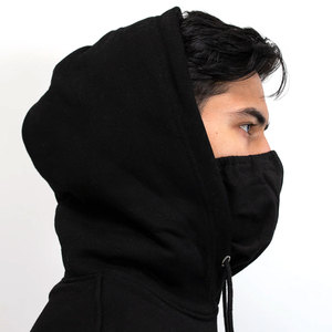 Couverture de visage masqué sweats à capuche pour hommes Streetwear Hip Hop solide coton haut à capuche col surdimensionné pull à capuche manches longues - Product Image 4