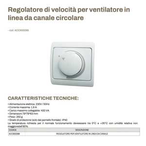 Controlador de Velocidad Tecnosystemi para Ventilador Circular en Línea ACC600088, Pieza para Sistemas HVAC - Product Image 1