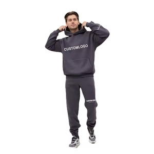 High Quality Custom Logo Men's <b>Oversized</b> Sweatshirt <b>Sweatpants</b> Set Lightweight Hooded Streetwear Plain Style Winter 100% Cotton - Product Image 4