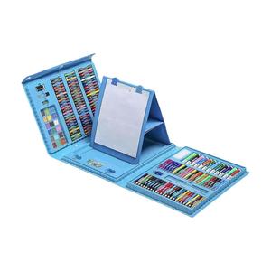 Ensemble d'art de 208 pièces, kit de crayons à eau, papeterie scolaire pour enfants, étui de rangement portable, palette, bloc de dessin, bleu rose PET - Product Image 1