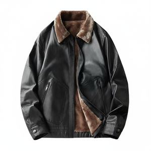 Veste en cuir de mouton PU pour homme, veste de moto, tissu uni, mode de rue, coupe-vent, automne-hiver, veste en cuir décontractée - Product Image 1