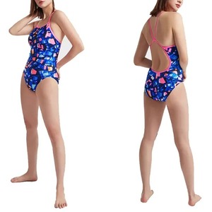 Traje de baño de una pieza con estampado de sublimación personalizado para niña con correas finas para entrenamiento de natación ejercicio piscina playa carreras - Product Image 4