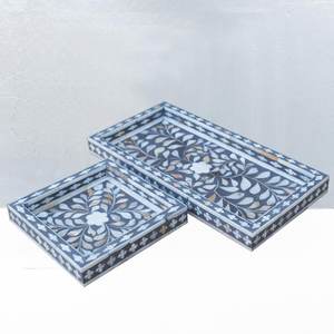 Bone Inlay <b>Decorative</b> <b>Tray</b> Set with Floral Design Perfect for Serving Organizing and Home Decor Elegant Table Accent - Product Image 4