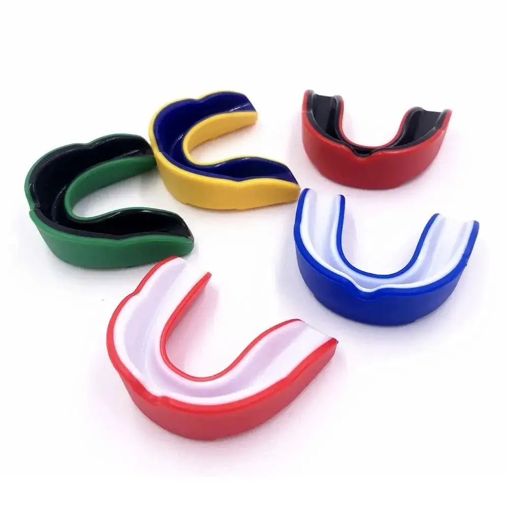 Pelindung mulut berwarna pelindung mulut sepak bola olahraga pelindung mulut anak-anak pelindung gigi untuk tinju MMA kustom EVA ganda