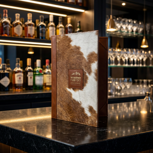 Carpeta de Menú Rectangular de Cuero Vacuno de Lujo con Logotipo Personalizado - Cubierta 100% Hecha a Mano con Pelo de Vaca, Diseño Contemporáneo y Duradero - Product Image 5