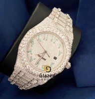 Reloj Analógico Hip Hop con Incrustaciones de Diamantes Cultivados en Laboratorio, Esfera de Cristal para Hombre, Elaborado con Piedras de Corte Brillante