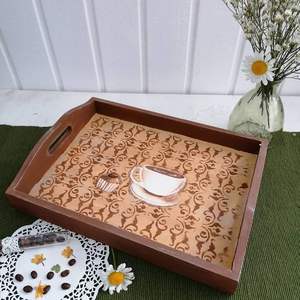 Plateau de service rectangulaire en bois Art Déco de luxe avec poignée multifonctionnelle légère, vente en gros pour Ramadan et Aïd - Product Image 4