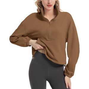 Pull court à fermeture éclair sur le côté, doux et luxueux, pour femmes, sweat-shirt tendance, léger, athlétique, élégant, à manches longues, sweat-shirt court - Product Image 4