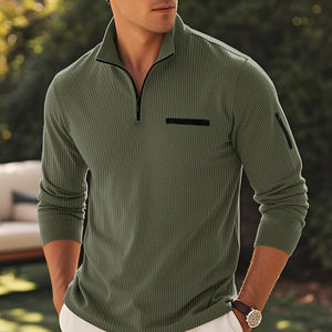 Men's Premium Quality Solid Dark Techniques Print Polo <b>Shirt</b> Hi Quality Fabric with <b>Long</b> & Zipper up & Polo Collar for <b>Golf</b> - Product Image 3