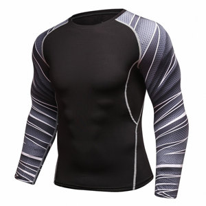 Camisas de compresión atléticas de poliéster y LICRA para entrenamiento de gimnasio de compresión de secado rápido de manga larga para hombre - Product Image 5