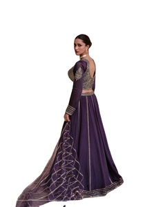 Real Chinon seda boda Lehenga Choli frente y espalda Cancan bordado indio y paquistaní ropa - Product Image 1