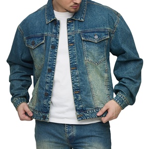 <span class=keywords><strong>Giacca</strong></span> in Denim di Qualità per Uomo, Casual, con Ricami, Antivento, <span class=keywords><strong>Oversize</strong></span>, Spalle Scese, Effetto Vissuto, Nero, 100% Cotone, Invernale - Product Image 1