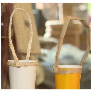 Portavasos de jacinto de agua hecho a mano, correa de soporte de bebida ecológica para café y bebidas - Product Image 4