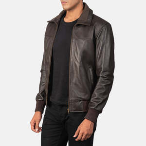 Autumn Vintage Air Rolf Brown Genuine Sheep Skin Leather Bomber <b>Jacket</b> XS Size with Zippered Closure Reversible Style - Product Image 2
