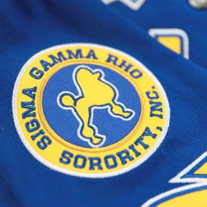 Sigma Gamma Rho SGRho Racing Twill <b>Jacket</b> Royal Blue Cotton Embroidered Sorority Logos Stand Waterproof Windproof Stylish - Product Image 6
