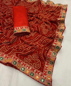 Precioso Sari de Rayón de Seda Vichitra con Tejido Substancial para Fiestas, Estilo Pullover, para Mujer India, con Descuento - Product Image 4
