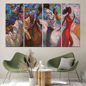 Impresión en lienzo de cantante de jazz africano vibrante, decoración moderna para el hogar, lienzo envuelto en 4 piezas - Product Image 1