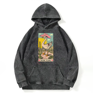 Sweat à capuche en coton épais Streetwear Vintage Acid Wash Sun Faded Distressed No String Pullover Hoodies Fabricant - Product Image 3