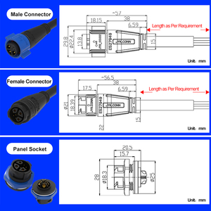 Tùy chỉnh 2 3 4 5 6 8 9pin IP67 IP68 Nam Nữ cắm <span class=keywords><strong>M19</strong></span> Prewired không thấm nước kết nối điện cho ngoài trời <span class=keywords><strong>LED</strong></span> chiếu sáng - Product Image 2