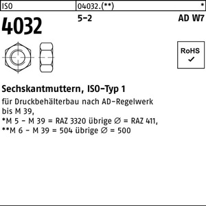 น็อตหกเหลี่ยม ISO 4032 M39 เกรด 5-2 AD W7 แพ็ค 5 ชิ้น - Product Image 1