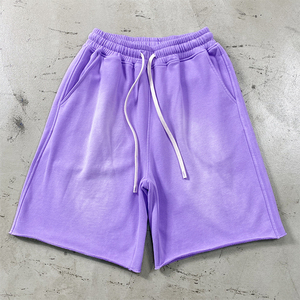 กางเกงขาสั้นผู้ชายผ้าฝ้าย 100% สไตล์วินเทจ ซันเฟด แอซิดวอช ขอบดิบ ไซส์ใหญ่ สีพื้น ผ้าแคนวาส รับผลิตแบบ OEM - Product Image 6