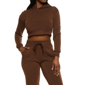 Ensemble de sweat à capuche 2 pièces pour femmes manches longues Logo personnalisé 100% coton avant Logo hiver décontracté vêtements de salon pour motards filles - Product Image 1