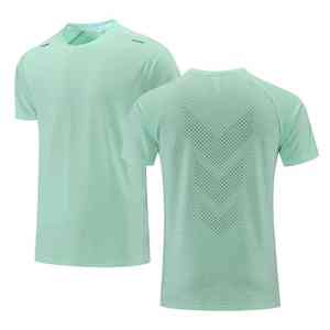 T-shirt de course pour homme en tricot uni à séchage rapide, haut de sport de fitness, t-shirt d'entraînement de gym, respirant, jogging, vêtements de sport décontractés - Product Image 1