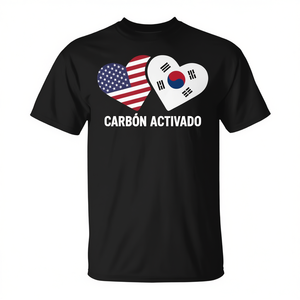 Camiseta con Diseño de Corazón con la Bandera de Corea del Sur y Estados Unidos, Negra, Unisex, Cuello Redondo, Impresión Digital, Ropa Promocional - Product Image 2