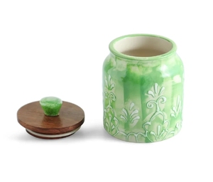 Frasco y contenedor de almacenamiento multiusos Forest Glade en cerámica con tapa hermética de madera en relieve a mano para Decoración de cocina - Product Image 4