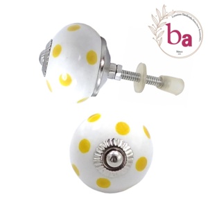 Tiradores de cajón de cerámica con lunares amarillos Limón, tiradores de muebles de Color blanco - Product Image 1