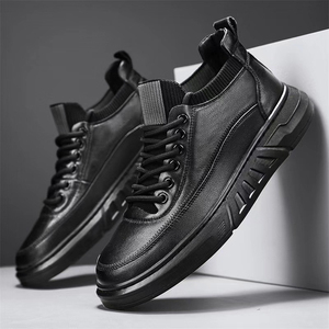 Chaussures de course pour hommes Y 39-48, neuves, noires, tendance mode, lacets, PU imperméable, décontractées, antidérapantes, toutes saisons, bout rond - Product Image 3