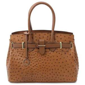 Bolso Tote Clásico de Cuero Genuino con Textura de Avestruz, Cierre de Hebilla, Bolso de Mano para Mujer, Uso Diario, Dos Asas, Duradero - Product Image 1