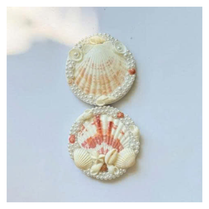 Miroir de coquillage portable avec des coquillages mixtes authentiques, miroir de coquillage de poche décoratif pour les amateurs de maquillage de mode et de plage - Product Image 2