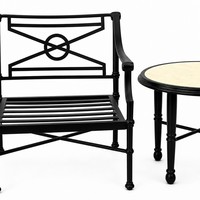 Ensemble de salon de jardin Chesterfield en aluminium moulé avec table basse - Durable, résistant aux intempéries, aux UV, portable et confortable pour l'extérieur