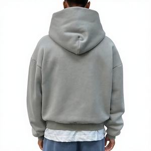 Sweat à capuche zippé oversize en coton épais 600 g/m² pour homme, coupe courte, double fermeture éclair, personnalisable - Product Image 2