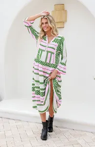 Robe indienne de tissage en V faite à la main de qualité supérieure pour femmes robe tunique à manches cloche élégante pour femmes col en V avec poches robe d'été - Product Image 4
