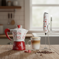 Ensemble cafetière Moka Pot, ensemble cadeau avec mousseur à lait, design romantique en forme de cœur pour les amateurs d'espresso à la maison