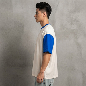 เสื้อยืดผู้ชายผ้าฝ้ายแท้ 100% หนัก ทรงโอเวอร์ไซส์ สกรีนโลโก้ได้ ตัดต่อสี 280GSM ทรงหลวม หนา - Product Image 2