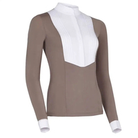 Chemises de concours d'équitation pour femmes avec logo personnalisé, sous-couche en Spandex/Nylon avec fermeture éclair en cuir véritable