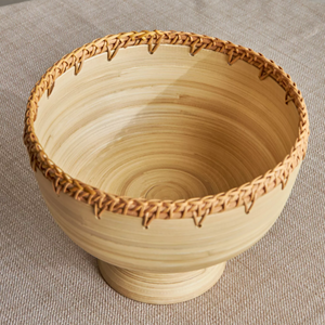 Cuenco de fruta de bambú hilado de ratán básico, cuenco de soporte para servir frutas de bambú, decoración clásica al por mayor para la cocina del hogar de Vietnam - Product Image 4