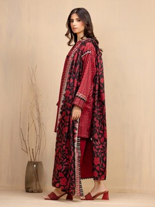 Costume Shalwar Kameez pour femmes, 3 pièces, longueur genou, coupe trapèze, couleur unie, dentelle, broderie, paillettes, respirant, design élégant pour les fêtes - Product Image 4