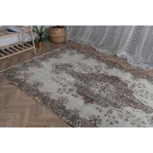 พรมวินเทจ ขนาด 5x8.7 ฟุต พรมสีเทาแบบปะติดปะต่อ ทำจากขนสัตว์ - Product Image 3