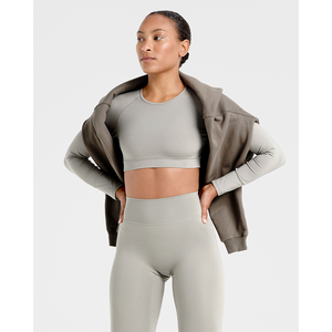 Custom Premium Washed Olive Women <b>Staple</b> Long Sleeves Crop Top 4 way Stretch Lightweight Fitness Workout Crop Top Tees for Women - Product Image 6