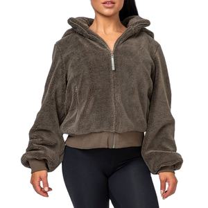 Custom Women's High Neck Cropped Sweatshirt Trendy <b>Zip</b>-<b>Up</b> <b>Hoodie</b> for Winter and Autumn - Product Image 1