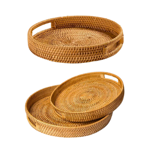 Panier/plateau en rotin rond en osier durable Organisateur artisanal écologique pour hôtel, café ou restaurant - Product Image 1
