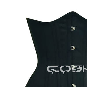Corset en coton noir avec doubles baleines en acier pour sous la poitrine - Product Image 6