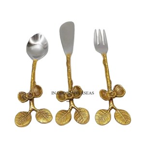 Poignée de concepteur de palmier en métal de qualité supérieure plaquée or de haute qualité pour cuillère maison et hôtel ustensiles de cuisine couverts couverts - Product Image 2